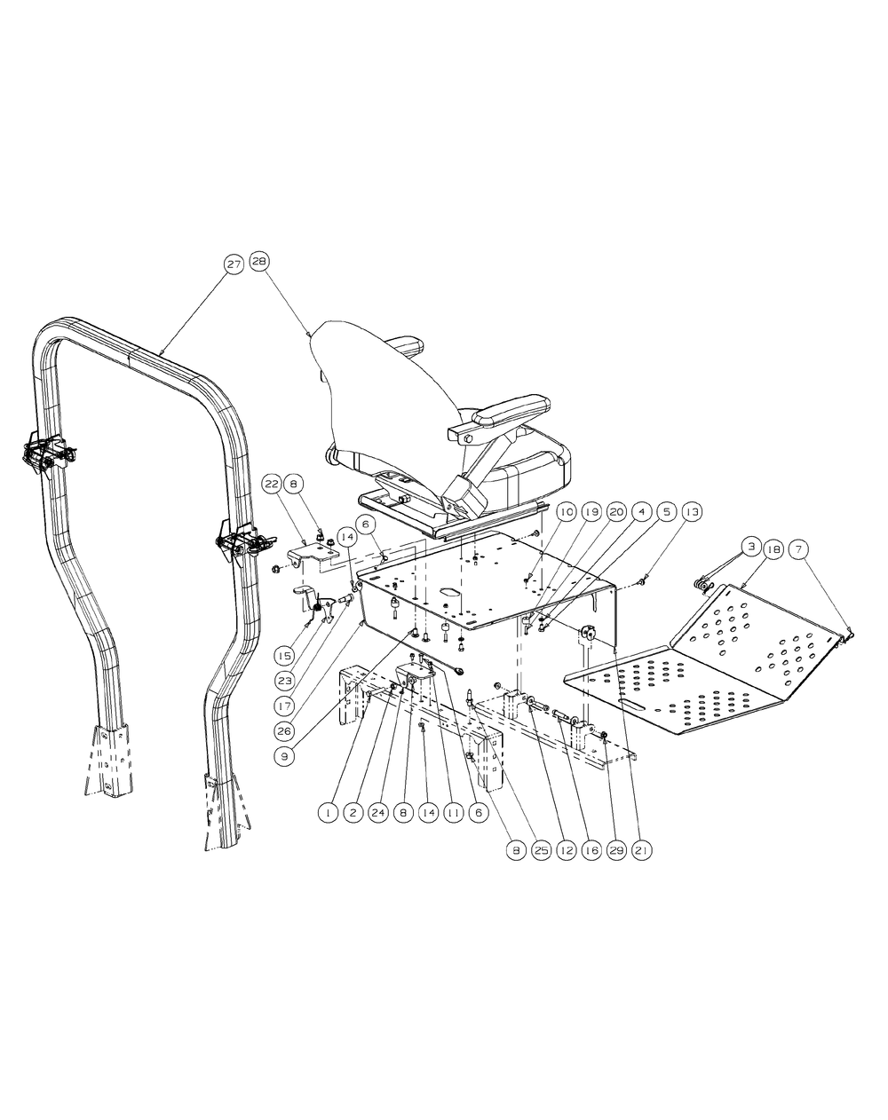 Seat And Floor Panel Assembly Diagram and Parts List for M60-KH (53BH8CT6050-27HP-OHV)(2009 & Before) Cub Cadet Lawn Tractor
